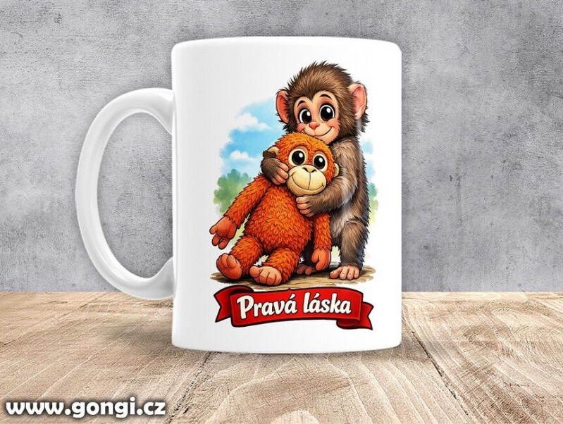 Hrnek - 0356 - Pravá láska - Malý opičák Punch s plyšákem